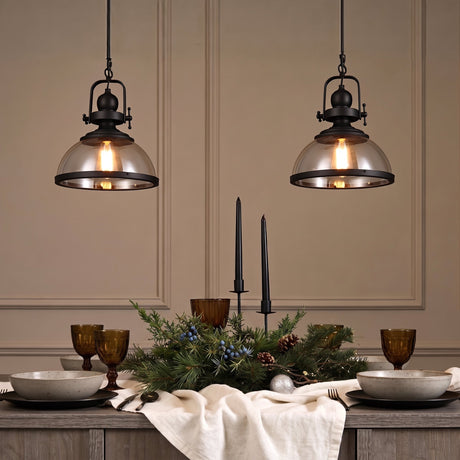 Foundry Glass Pendant — two pendants over a set dining table