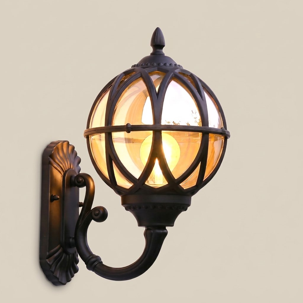 Aviary Globe Wall Lantern — Black finish, studio view