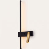 OsloGlow Wall Light - right orientation, black bar with brass reading spot