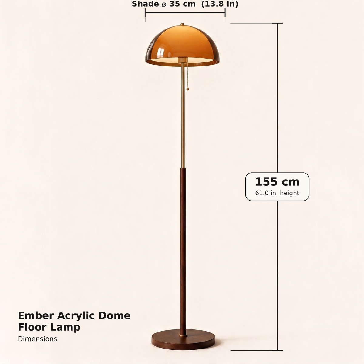 Ember Acrylic Dome Floor Lamp — dimensions diagram