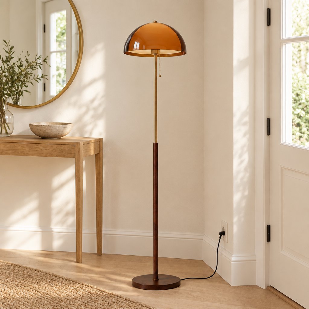 Ember Acrylic Dome Floor Lamp — entryway in daylight, lamp off