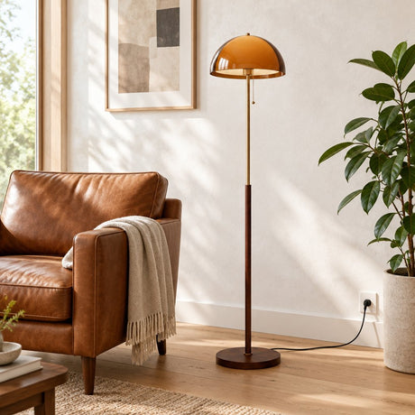 Ember Acrylic Dome Floor Lamp — reading corner in daylight, lamp off