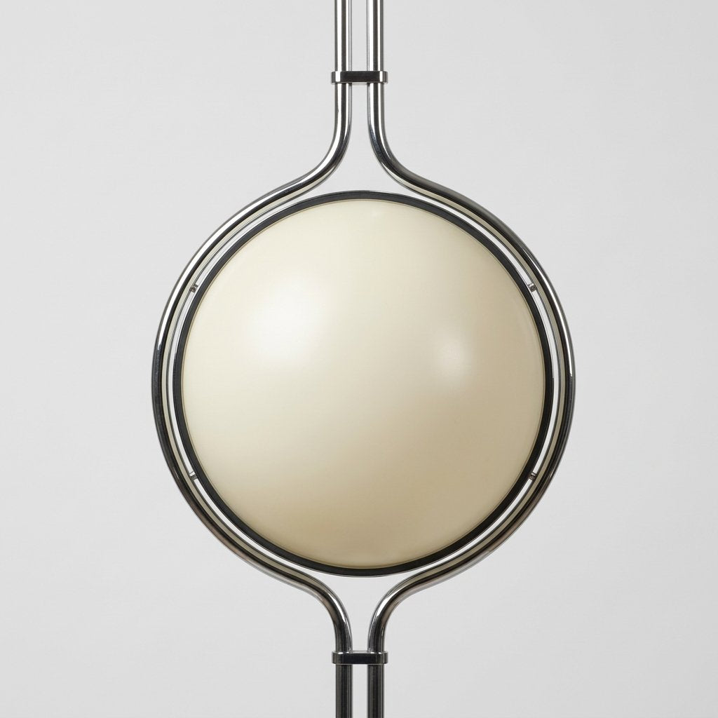 Chrome Globe Column Lamp — close-up of ivory globe and chrome frame