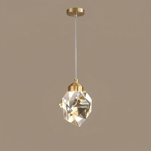 Facet Brass Crystal Pendant — Round 1-Light studio