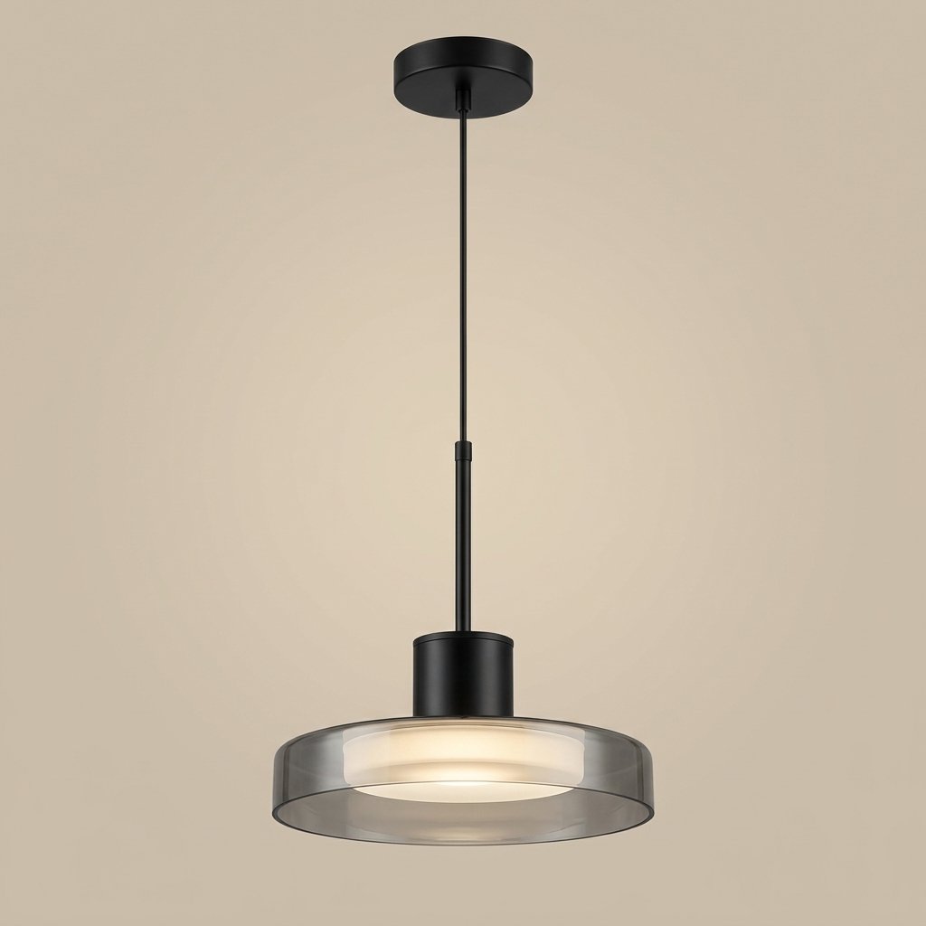 Puck Glass Pendant — Smoky Gray glass studio view