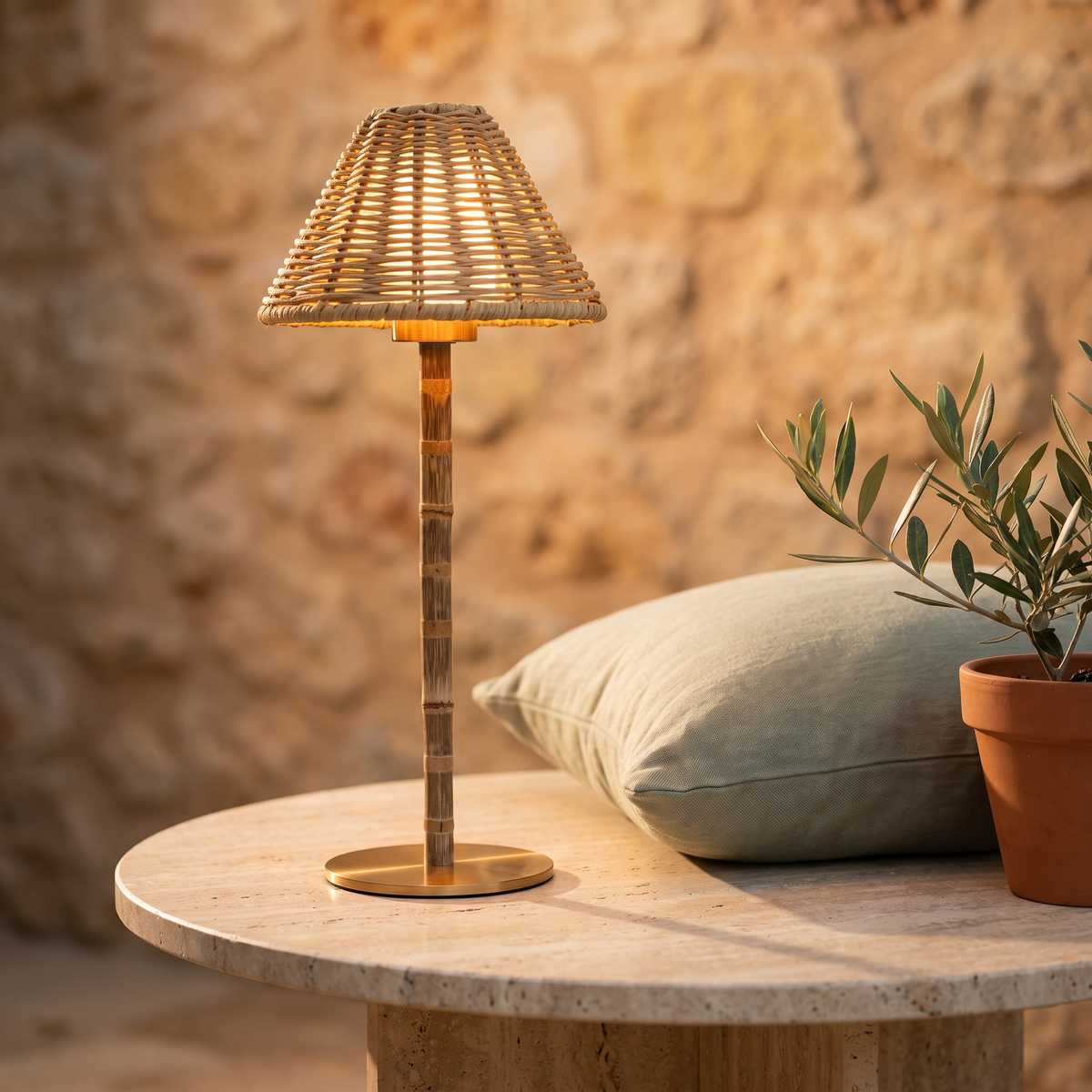 Cane Cordless Table Lamp — patio lifestyle