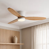 Halden Ceiling Fan — White / Wood on a living room ceiling