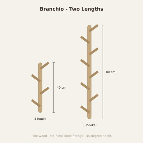 Branchio Tree-Branch Coat Rack — length chart, 40 cm and 80 cm