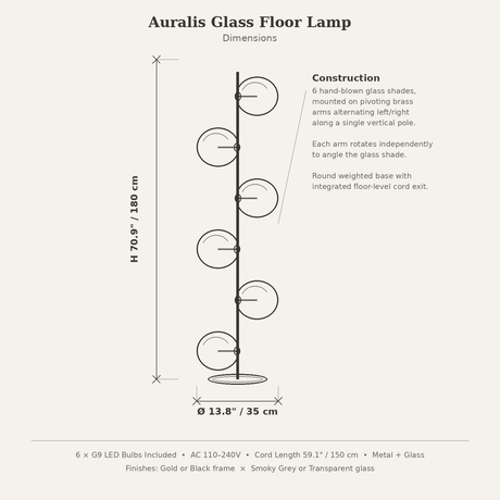 Auralis Glass Floor Lamp — dimensions diagram