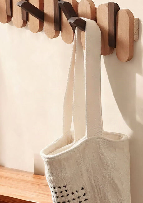 Aspen Slat Coat Rack — entryway with tote