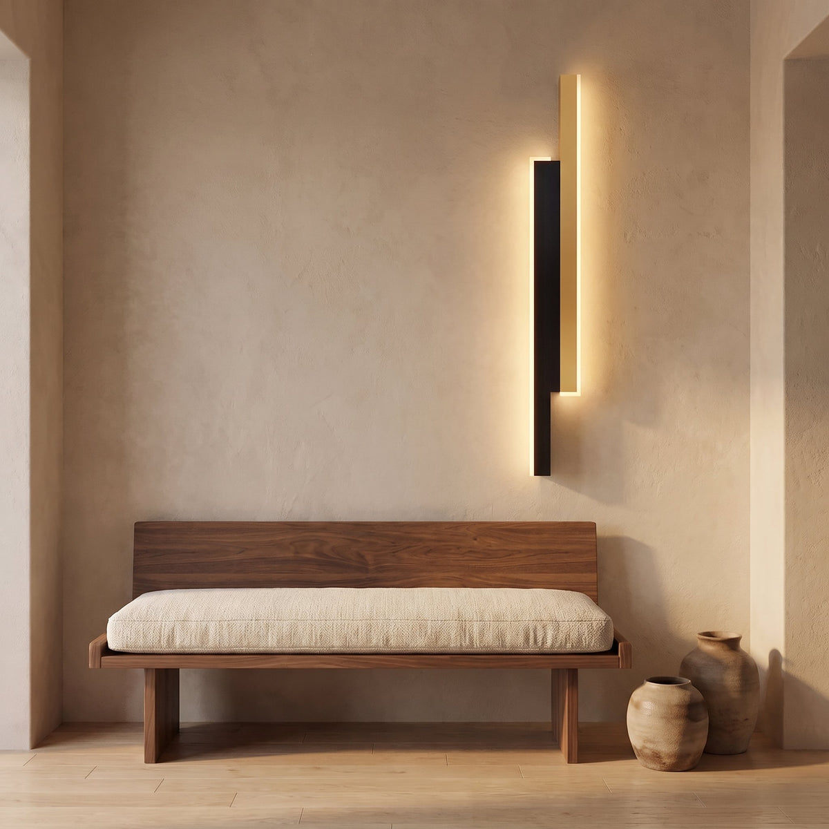 Vertical Strip Wall Sconce — Black+Gold, entryway