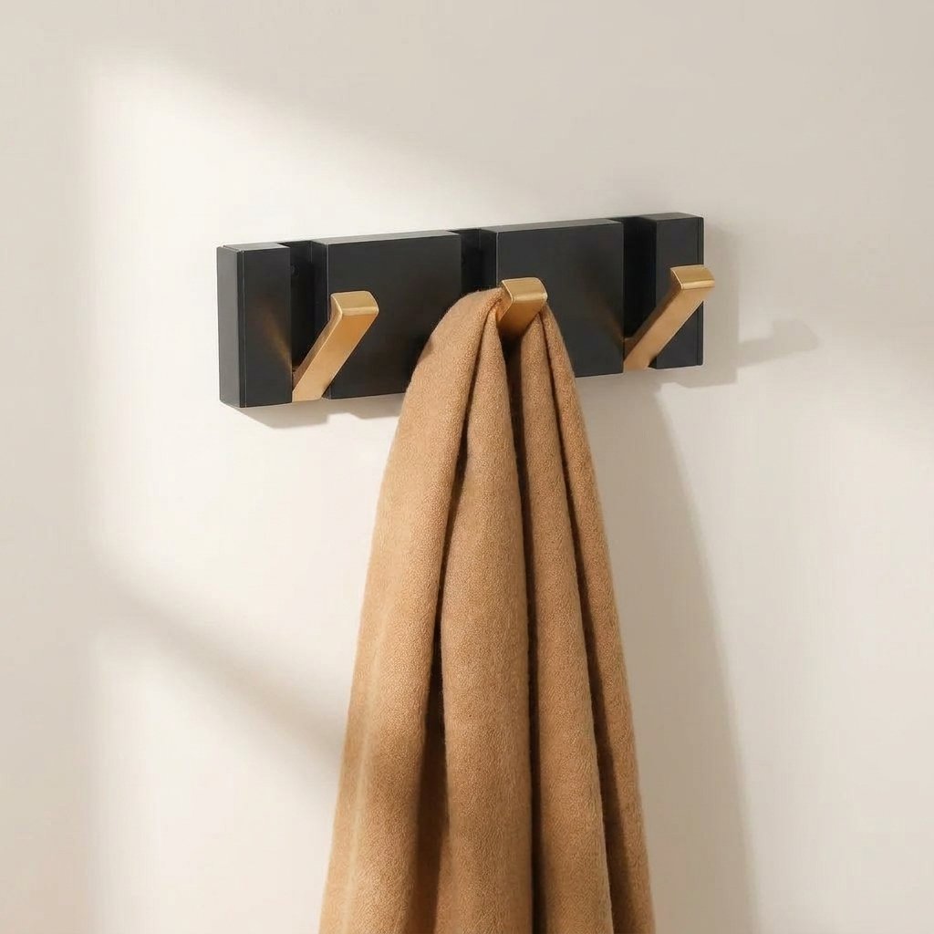 Foldable Hook Rack — Black/Gold with camel scarf