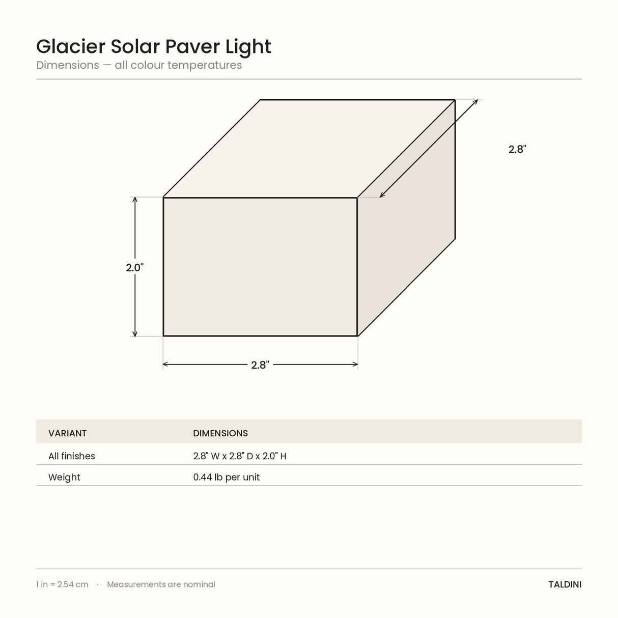 Glacier Solar Paver Light - dimensions diagram