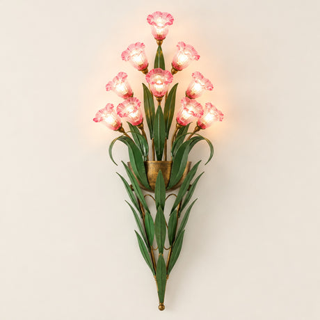 Glass Flower Wall Sconce — 10-light, pink glass