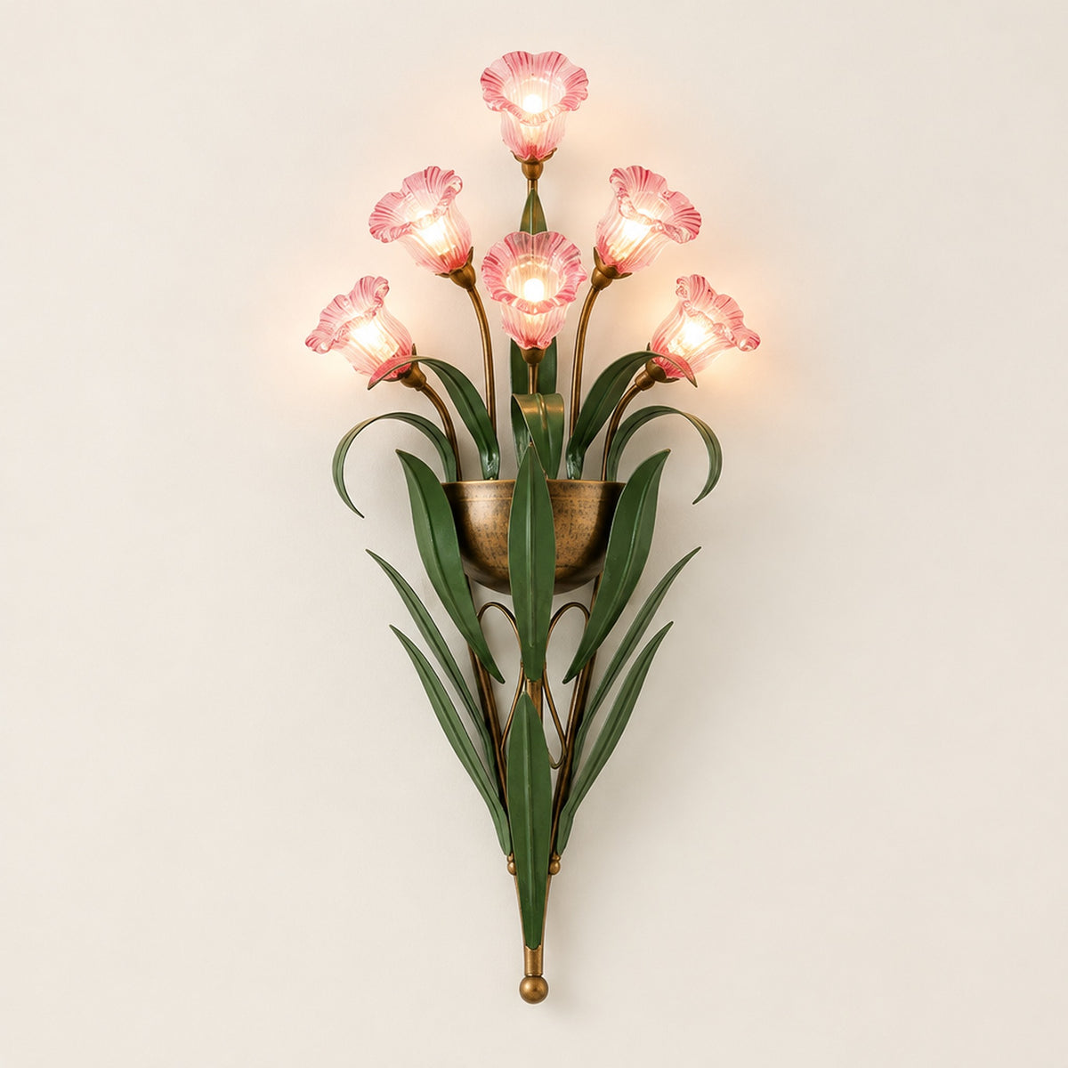 Glass Flower Wall Sconce — 6-light, pink glass