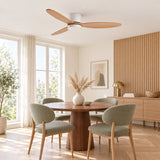 Halden Ceiling Fan — White / Wood above a dining table