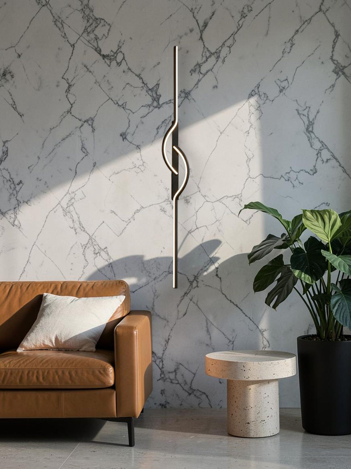 Halo Bar Wall Sconce — living room, marble accent wall