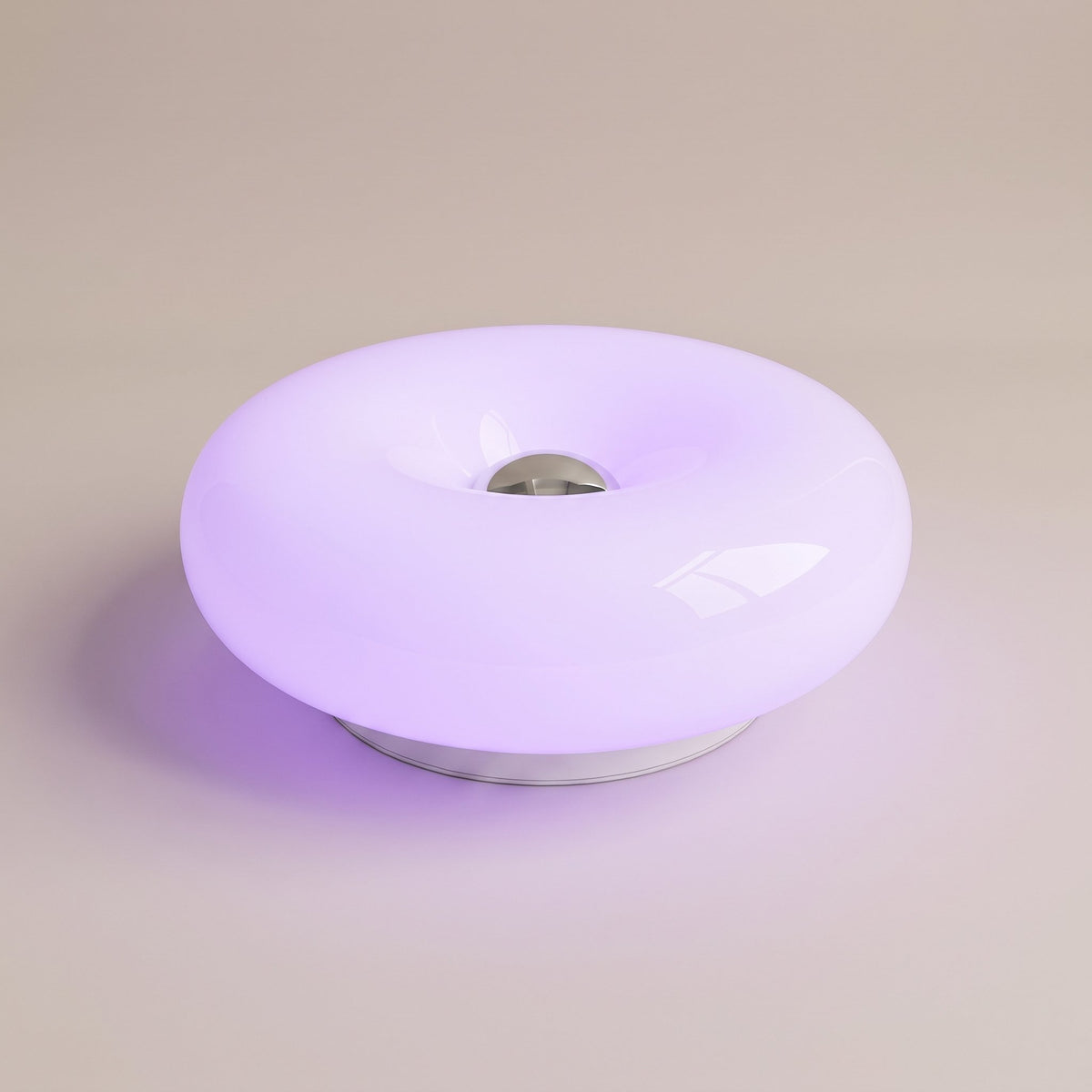 Halo Bauhaus Table Lamp white RGB version glowing violet on a plain studio backdrop