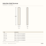 Halo Bar Wall Sconce - dimensions diagram, five lengths
