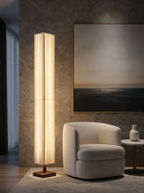 Hearth Walnut Wood Floor Lamp — feature wall lifestyle