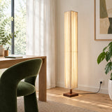 Hearth Walnut Wood Floor Lamp — home study in daylight, lamp on