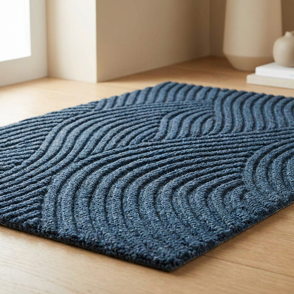 Durable Non-Slip Door Mat - Blue texture detail
