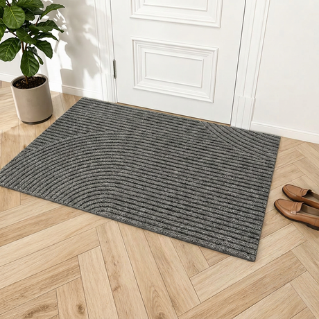 Durable Non-Slip Door Mat - Grey entryway lifestyle at door threshold