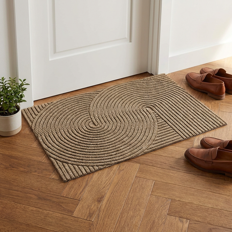 Durable Non-Slip Door Mat - Khaki entryway lifestyle at door threshold