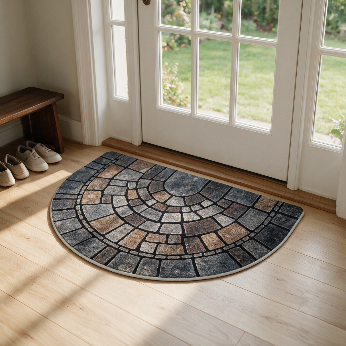 Elegant Mosaic Door Mat - inside backdoor to backyard lifestyle