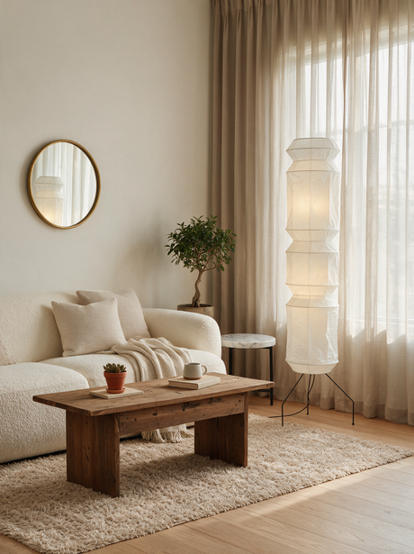 Kyoto Washi Paper Floor Lamp — sofa lifestyle