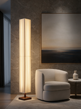 Hearth Walnut Wood Floor Lamp — feature wall lifestyle
