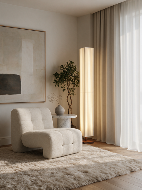Hearth Walnut Wood Floor Lamp — side table lifestyle