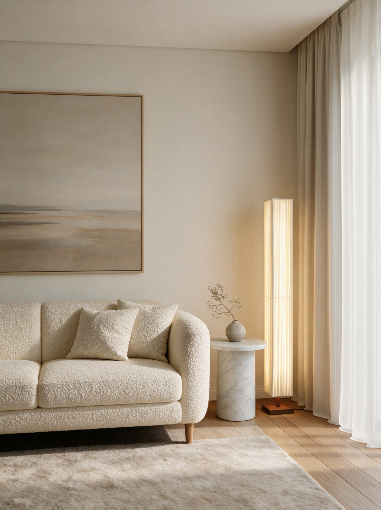 Hearth Walnut Wood Floor Lamp — sofa lifestyle
