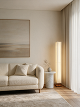 Hearth Walnut Wood Floor Lamp — sofa lifestyle