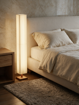 Hearth Walnut Wood Floor Lamp — bedroom lifestyle