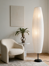 Sora Rice Paper Floor Lamp — armchair lifestyle