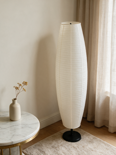 Sora Rice Paper Floor Lamp — curtain lifestyle