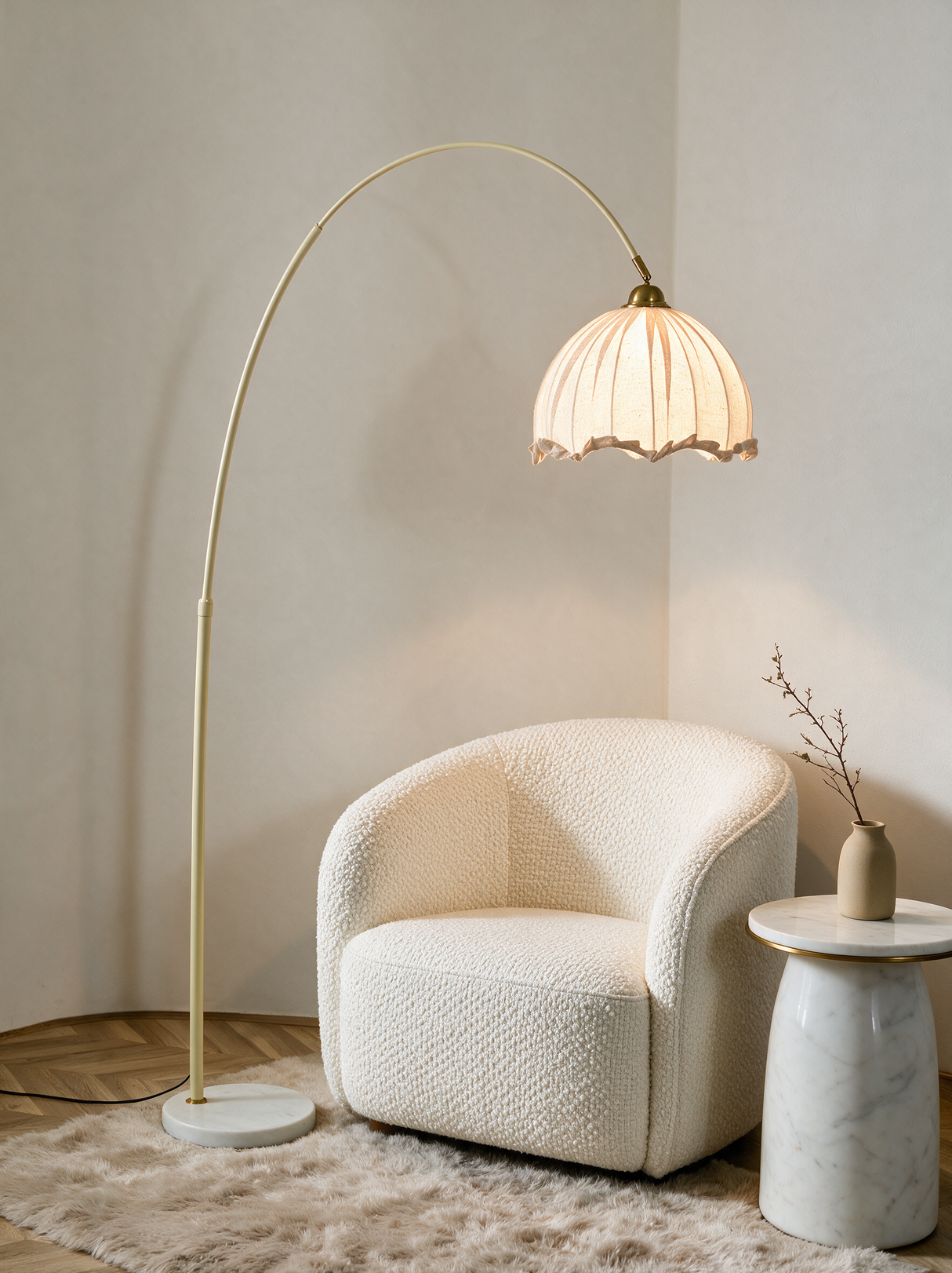 Arden Arc Floor Lamp — living room lifestyle close