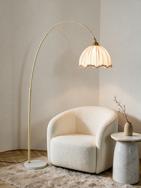 Arden Arc Floor Lamp — living room lifestyle close