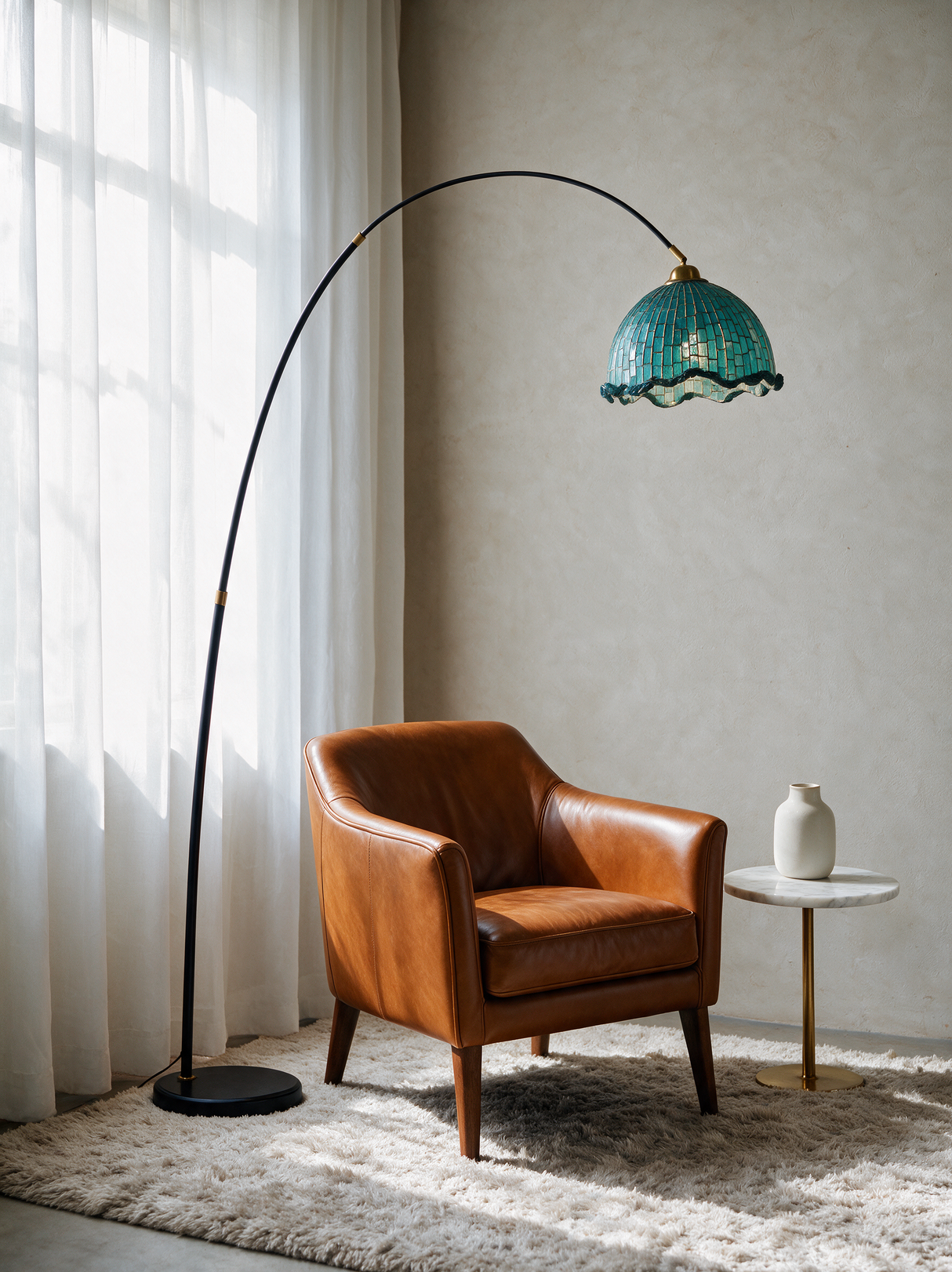 Arden Arc Floor Lamp — accent chair lifestyle