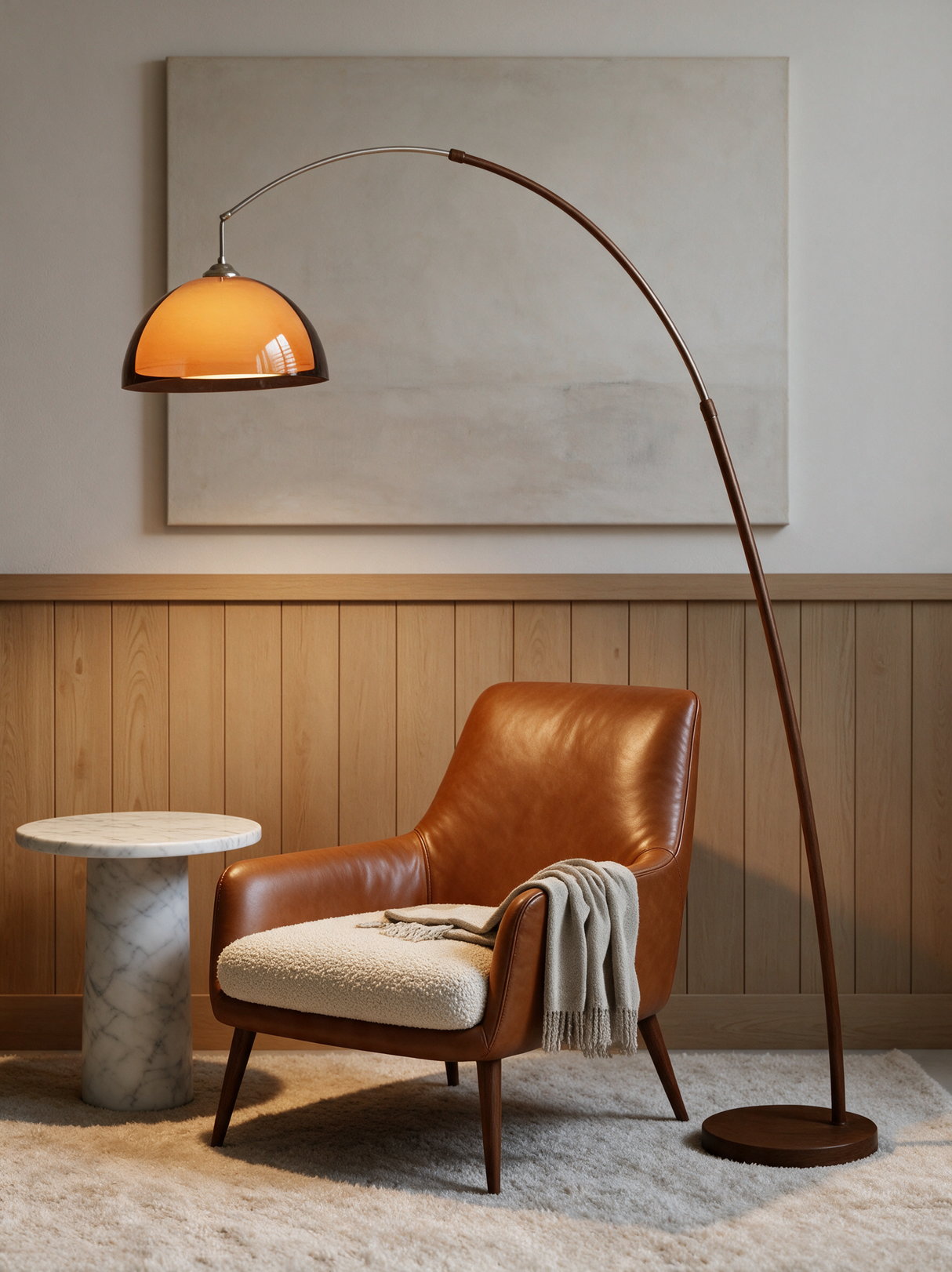 Linden Arc Floor Lamp — accent chair lifestyle