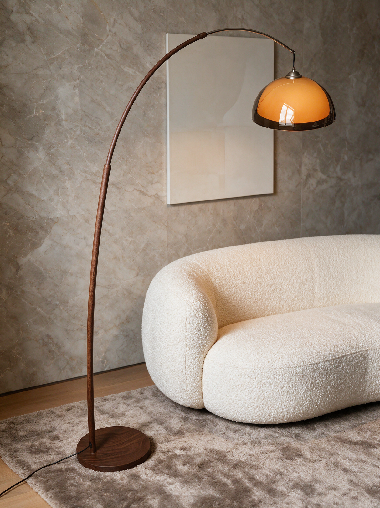 Linden Arc Floor Lamp — feature wall lifestyle