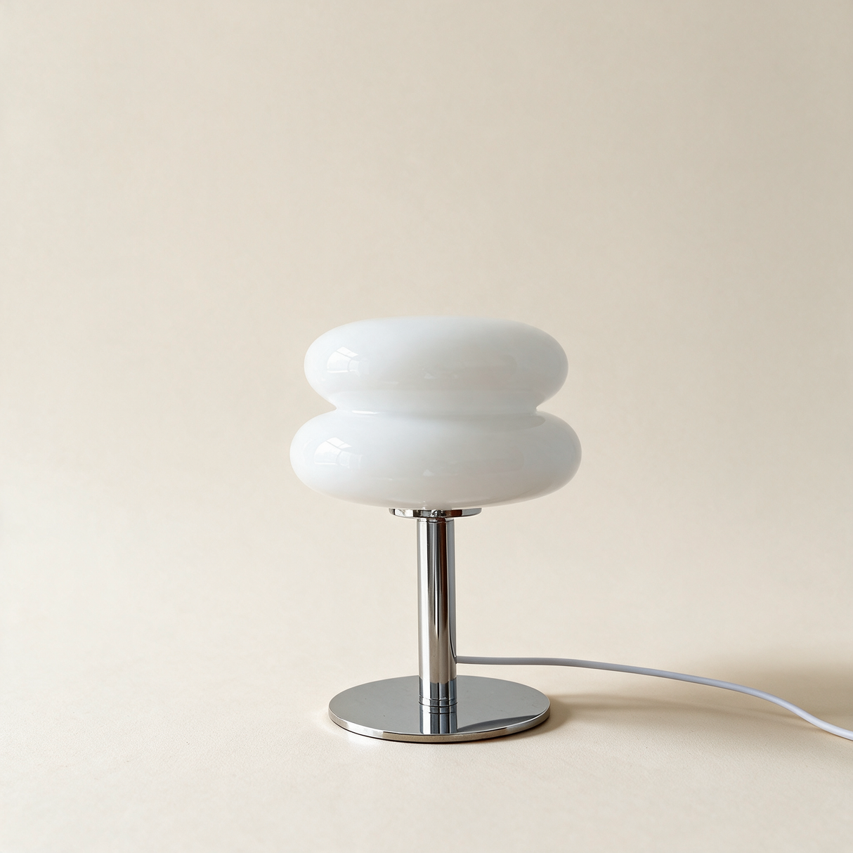 Amara Chrome & Glass Table Lamp — White hero