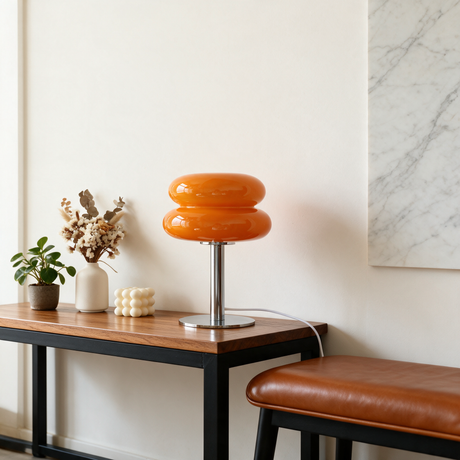 Amara Chrome & Glass Table Lamp — console lifestyle