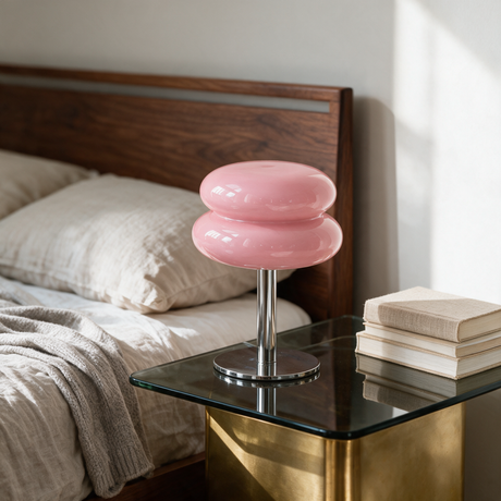 Amara Chrome & Glass Table Lamp — bedside lifestyle