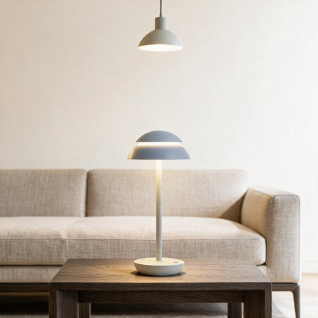 Nomad Cordless Table Lamp — White finish in a living room