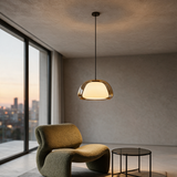 Amber Glass Pendant Light — living room dusk lifestyle