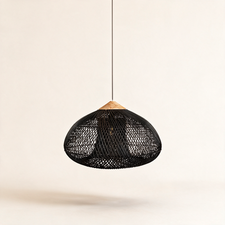 Java Rattan Pendant Light — Natural wood Black rattan main