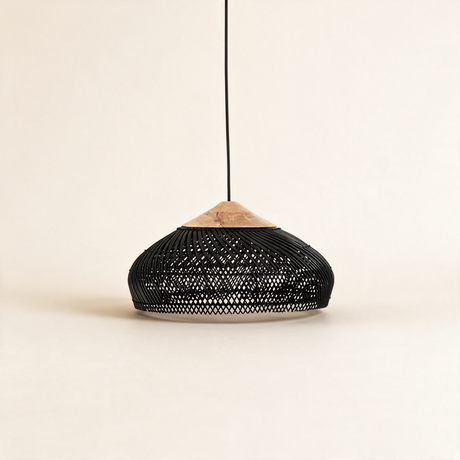 Java Rattan Pendant Light — Natural wood Black rattan main Model B