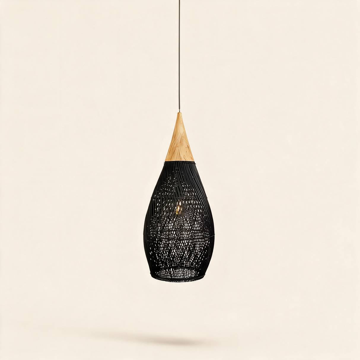 Java Rattan Pendant Light — Natural wood Black rattan main Model D